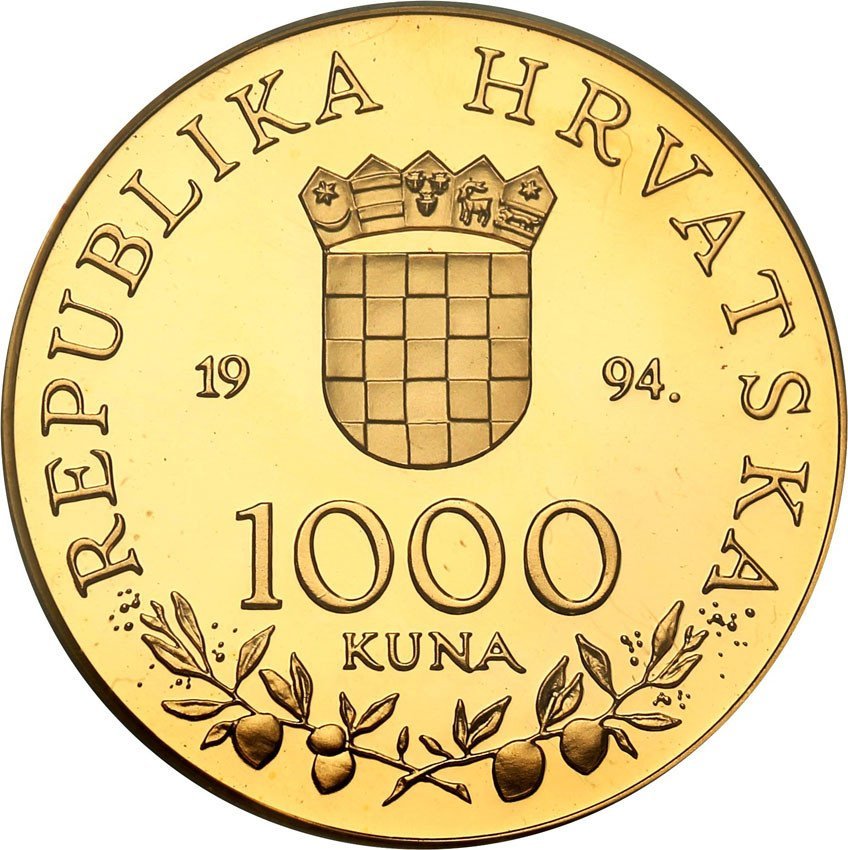 Chorwacja. 1000 Kuna 1994 Jan Paweł II PCGS PR68 DCAM